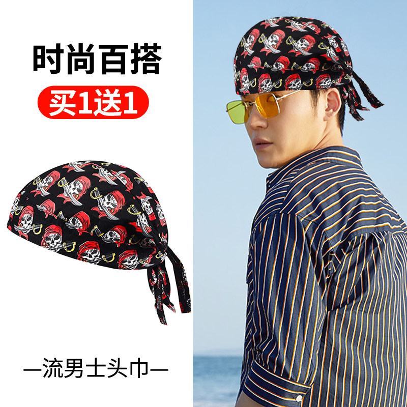 海盗头巾男哈雷帽子吸汗跑步运动健身头盔骑行透气吸汗户外包头帽