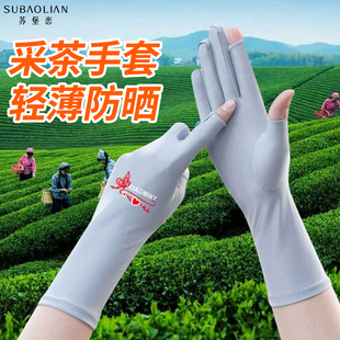 夏季女士干活上班工作摘采茶叶专用防晒手套漏指防晒透气骑行开车