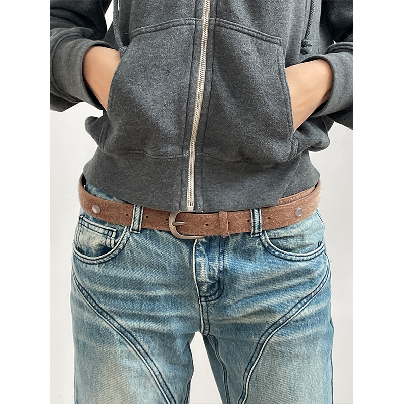 复古宝石马毛真皮腰带