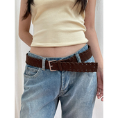 法式 复古时髦编织美拉德腰带小众设计感老钱风vintage绒面皮带