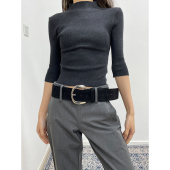 小众复古个性 西部风麂皮绒宽边腰带时髦辣妹百搭银色金属扣腰封