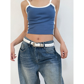 复古简约哑光质感百搭真皮腰带美式 高级感学院风做旧银扣细皮带