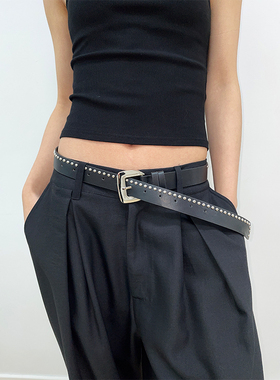 复古简约百搭铆钉装饰西部牛仔风黑色腰带嘻哈朋克y2k辣妹皮带