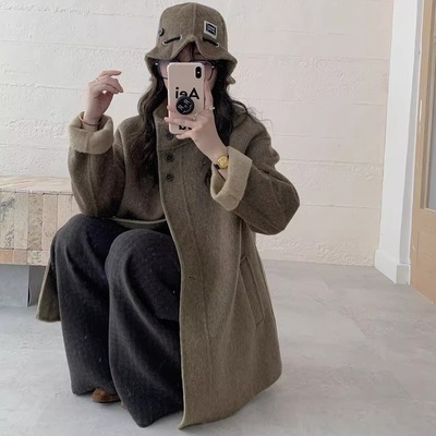 立领通勤秋冬长袖纯色单排扣新款