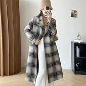 韩系高端中长款 秋冬新款 长毛格子双面羊毛大衣女24新款 羊毛呢外套