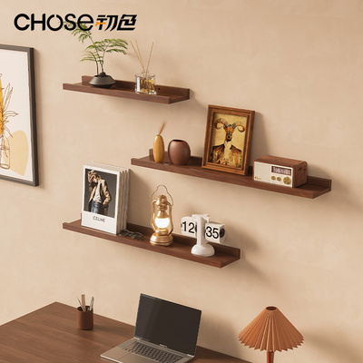 初色墙上置物架实木一字隔板免打孔客厅电视背景墙装饰展示架定制