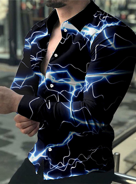 Men's Long Sleeve Gradient Print Shirt男士长袖渐变色印花衬衫
