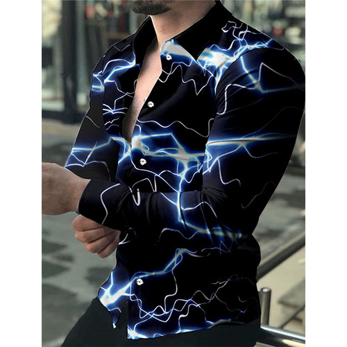 Men's Long Sleeve Gradient Print Shirt男士长袖渐变色印花衬衫