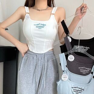 suspender short top for 吊带 Letter women字母印花短款 printed