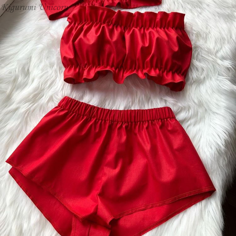 Sexy Pink Striped Cute Pajama Set 性感粉色条纹可爱睡衣套装女