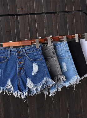Ripped wide leg beggar A-line denim shorts破洞A字牛仔短裤女