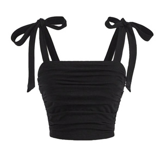 吊带背心女黑色修身褶皱设计日常内搭上衣 Women's camisole vest
