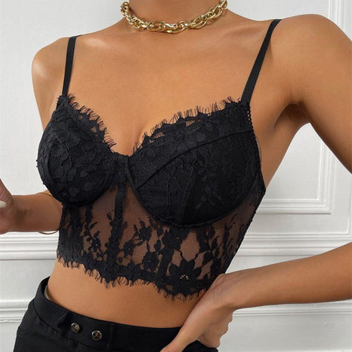 women's casual sexy lace see-through vest 休闲性感蕾丝背心女