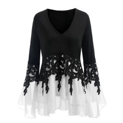Plus Size White Blouse Womens Tops and Blouses喇叭袖V领上衣