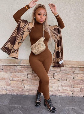 Turtleneck White Black Jumpsuit Female Ladies紧身提臀运动裤