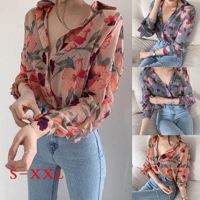 Floral Ladies Button Shirts薄款修身简约洋气长袖轻奢碎花衬衣