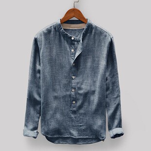 Sleeve Tops Male Button Simple Pure Blouse camisas de hombre