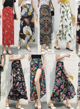 Women's medium length floral wrap hip skirt 中长款碎花包臀裙