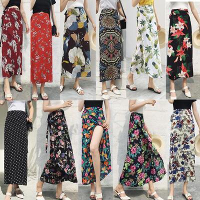 Women's medium length floral wrap hip skirt 中长款碎花包臀裙