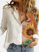 2022 Spring Lapel Button Casual Top Lady Linen T-Shirts thumbnail 8