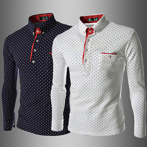 Fashion Polka Dot Men's Casual Slim Shirt 波点休闲修身男衬衫