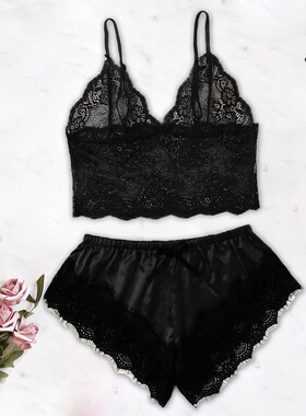 Ladies Sexy Sling Perspective Pajama Set性感吊带透视睡衣套装