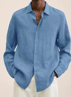 Solid color casual long sleeved shirt  men纯色休闲长袖衬衫男