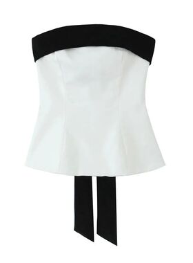 蝴蝶结抹胸纯色修身上衣女Bow strapless slim fit top for women