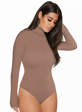 women's long sleeve turtleneck bodysuit 长袖高领紧身连体衣女