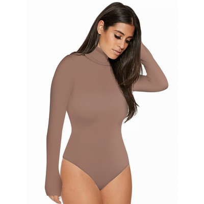 women's long sleeve turtleneck bodysuit 长袖高领紧身连体衣女