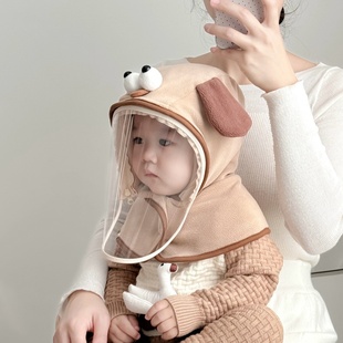 宝宝帽子围巾一体帽冬季男女童户外骑行防风面罩护耳套头帽保暖帽