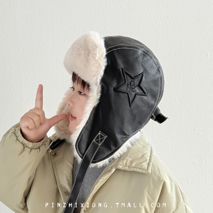 儿童帽子冬天男童加绒加厚雷锋帽男孩宝宝冬季护耳套头帽户外保暖