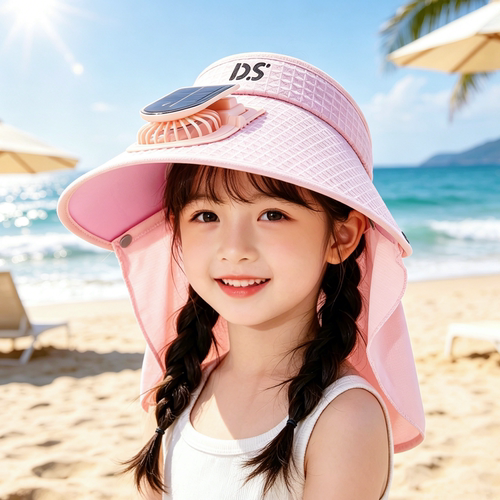 夏季儿童太阳能风扇大檐防晒帽