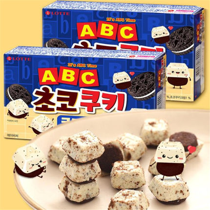 韩国进口巧克力味乐天ABC字母曲奇饼干网红儿童休闲零食小吃