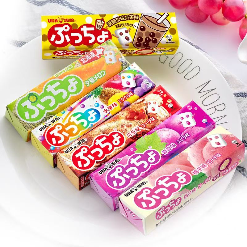 日本进口悠哈普超果汁条糖软糖水果可乐葡萄桃子味儿童休闲糖果