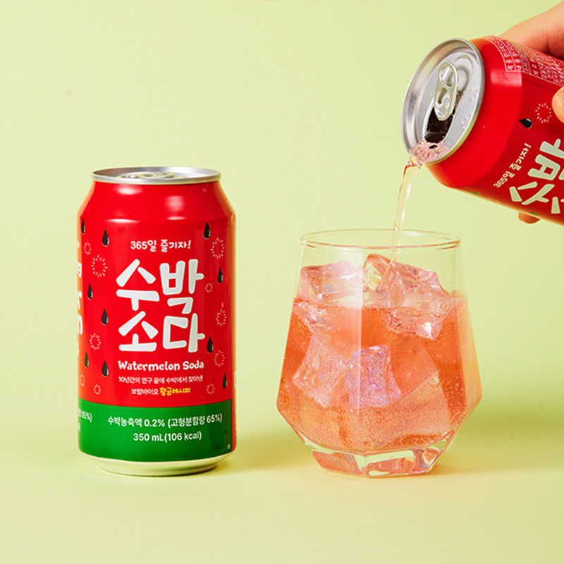 韩国进口富林可西瓜味苏打饮料350ml*24罐装汽水饮品
