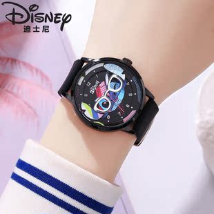 迪士尼手表官方正品史迪仔炫彩镂空眼镜设计夜光儿童石英表