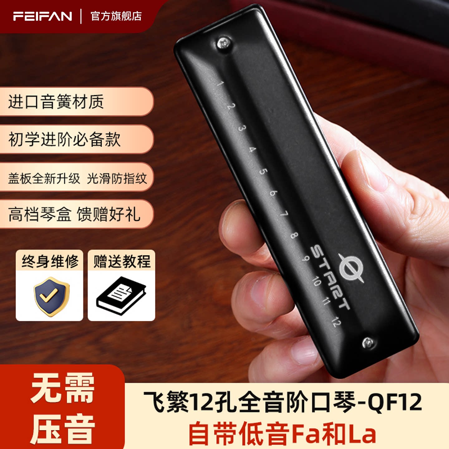 FEIFAN飞繁12孔布鲁斯口琴全音阶低音带FaLa初学者成人专业演奏琴