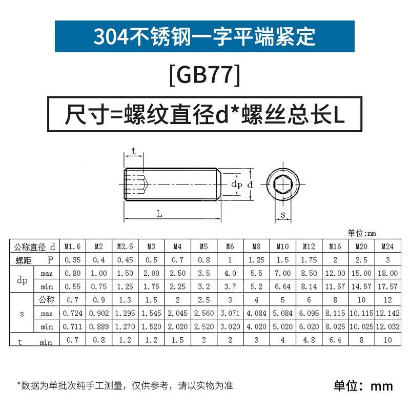 。304不锈钢内六角平端紧定螺丝顶丝无头机米M2M3M4M5M6M8M18M20M