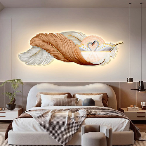 客厅卧室床头装饰画天鹅羽毛灯画