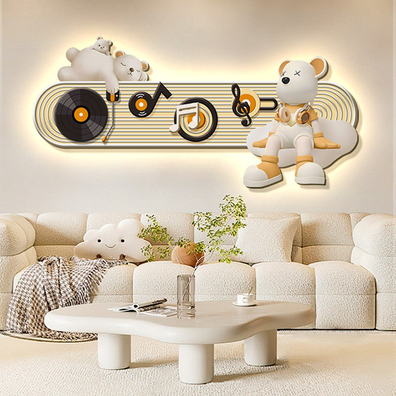 奶油风客厅沙发背景墙装饰画2025新款暴力熊高级感带灯光潮流挂画,家居饰品,现代装饰画,淘宝优惠券,粉丝福利购,淘宝优惠卷