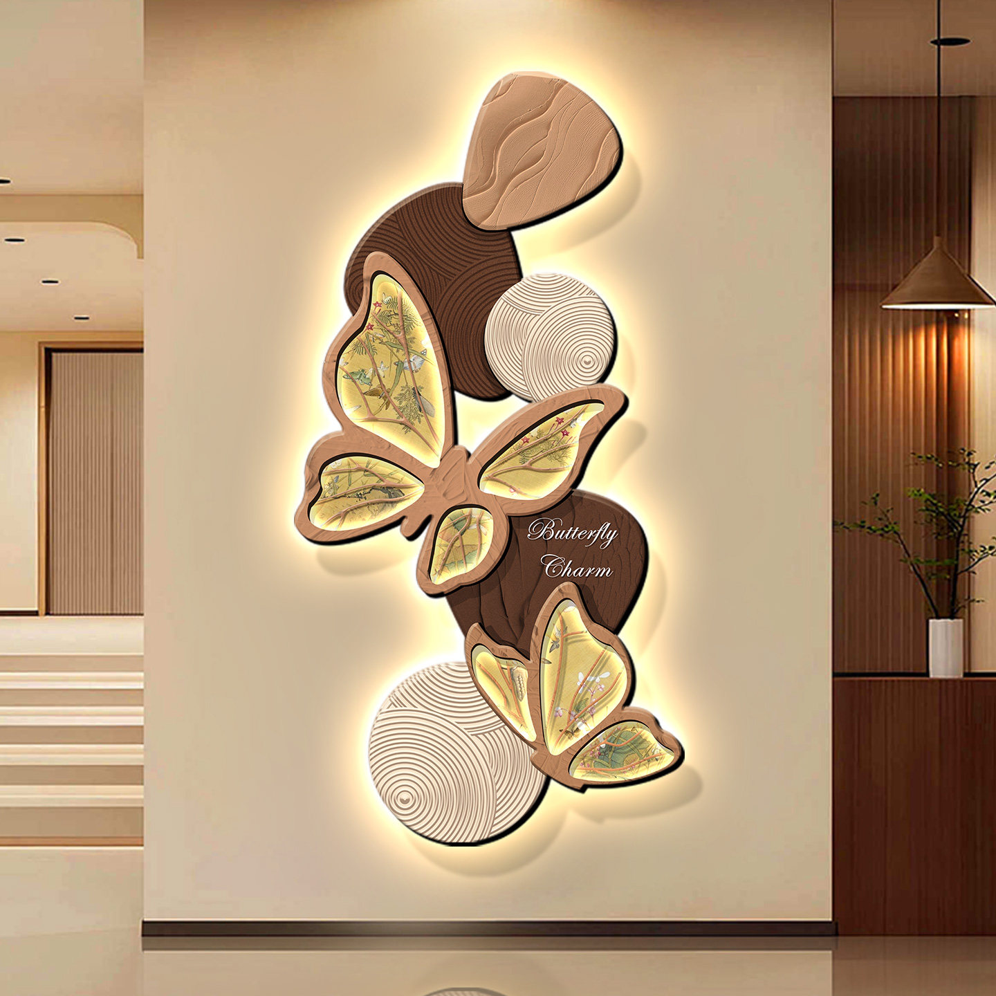 奶油风蝴蝶玄关背景墙装饰画入户正对门走廊过道挂画石来运转灯画,家居饰品,现代装饰画,淘宝优惠券,粉丝福利购,淘宝优惠卷