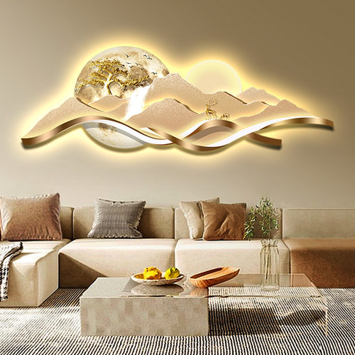 画薰客厅现代轻奢山水LED灯画