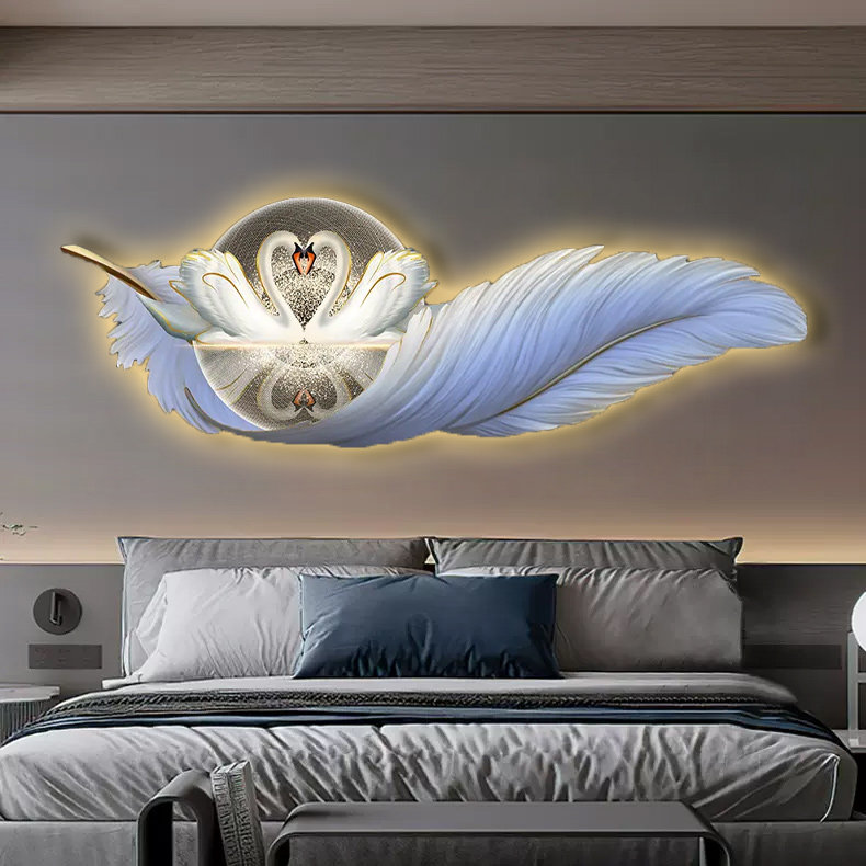 轻奢led灯画高级感卧室装饰画酒店宾馆床头挂画温馨主卧房间壁画