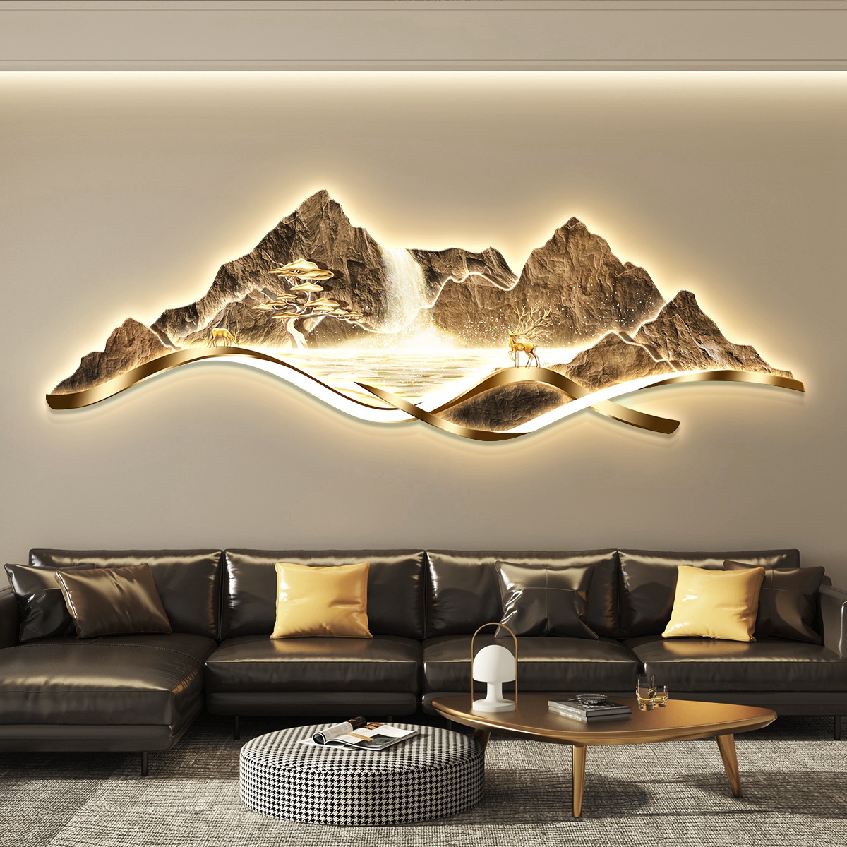 轻奢led带灯客厅装饰画