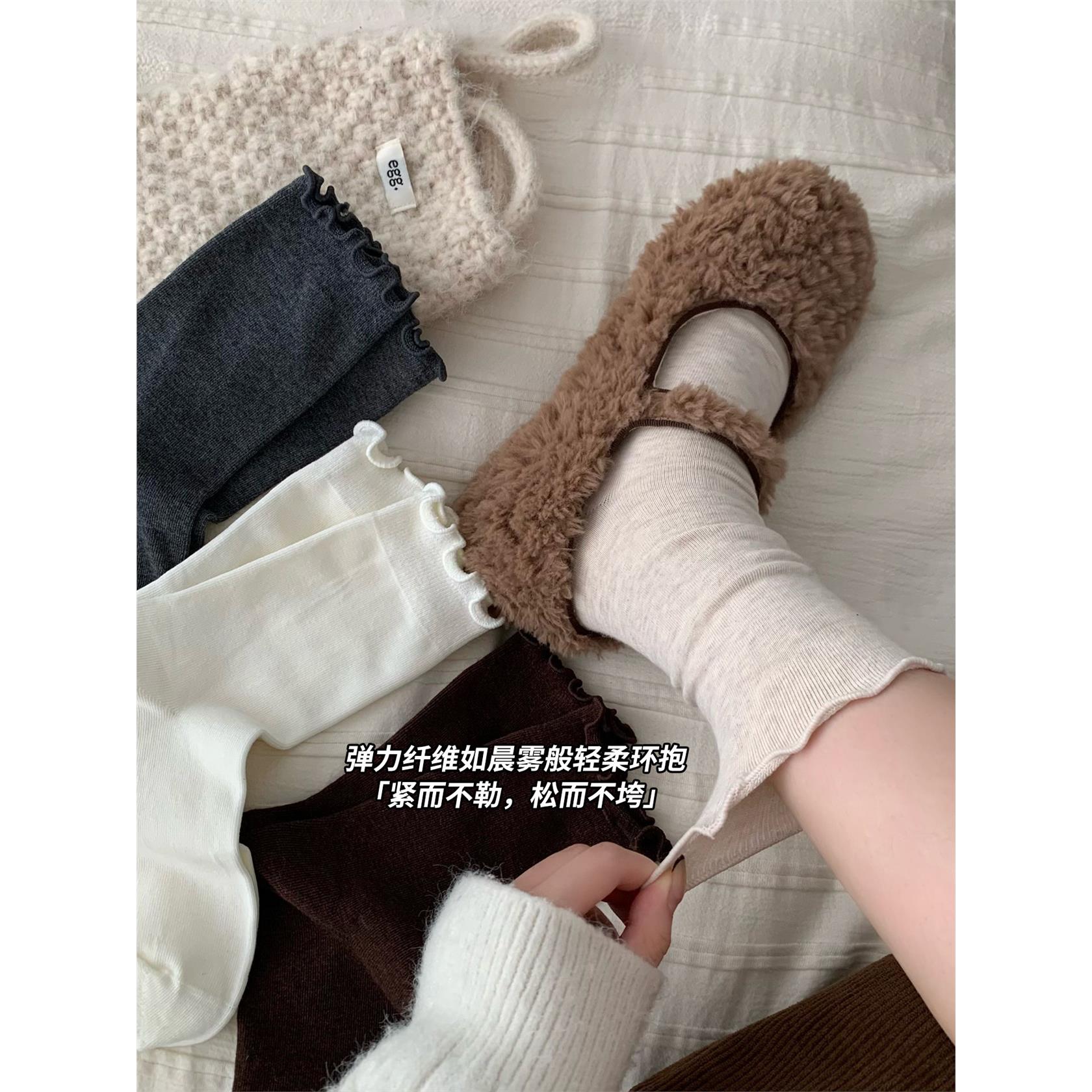 白色花边袜子女春秋季纯棉中筒袜