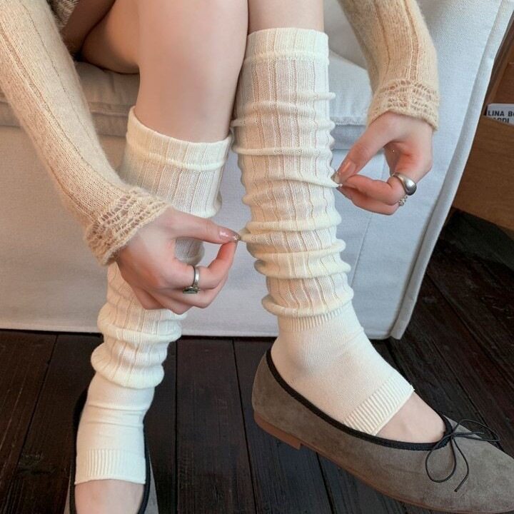 芭蕾风双针踩脚小腿袜套竖纹显瘦