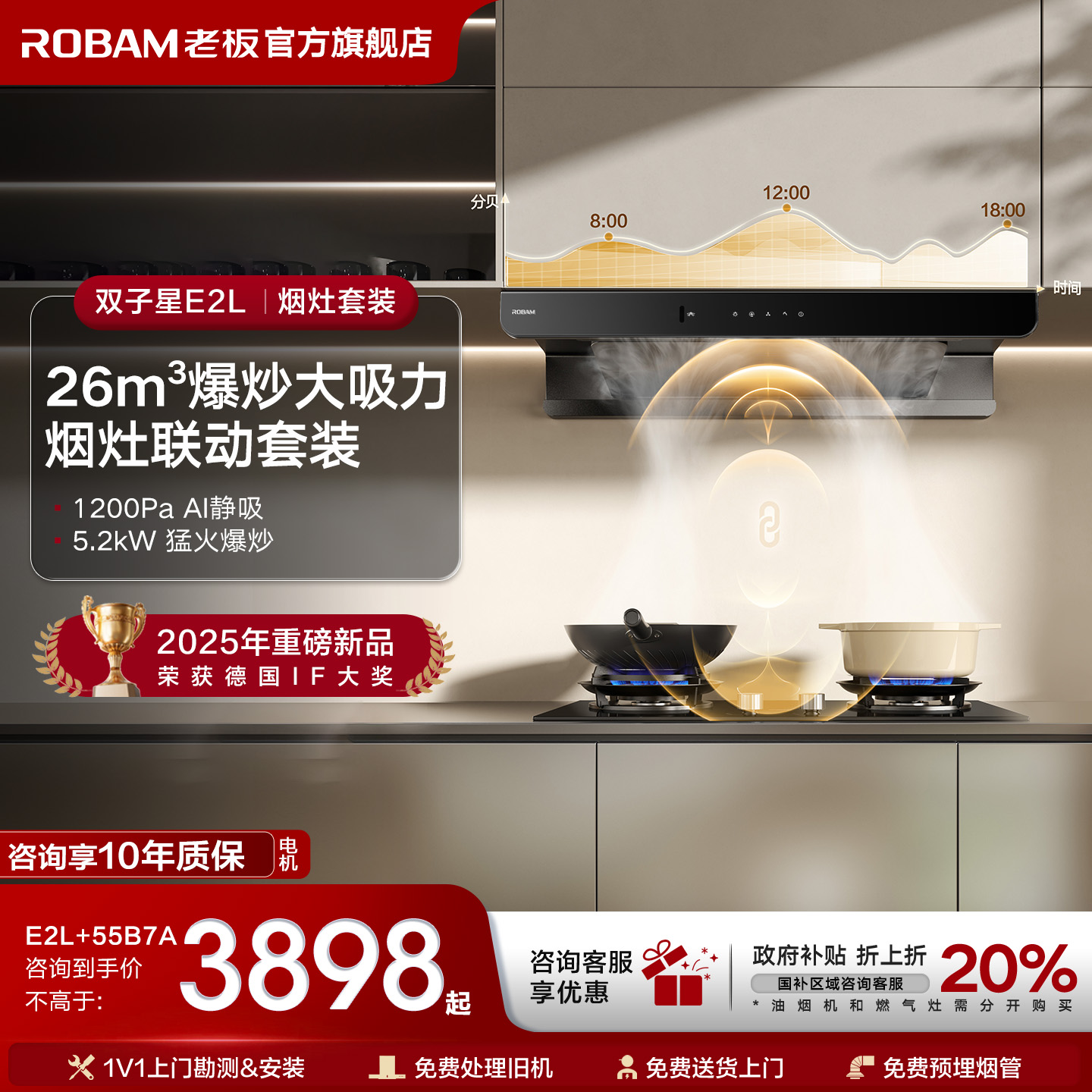 老板双子星E2P烟灶套装