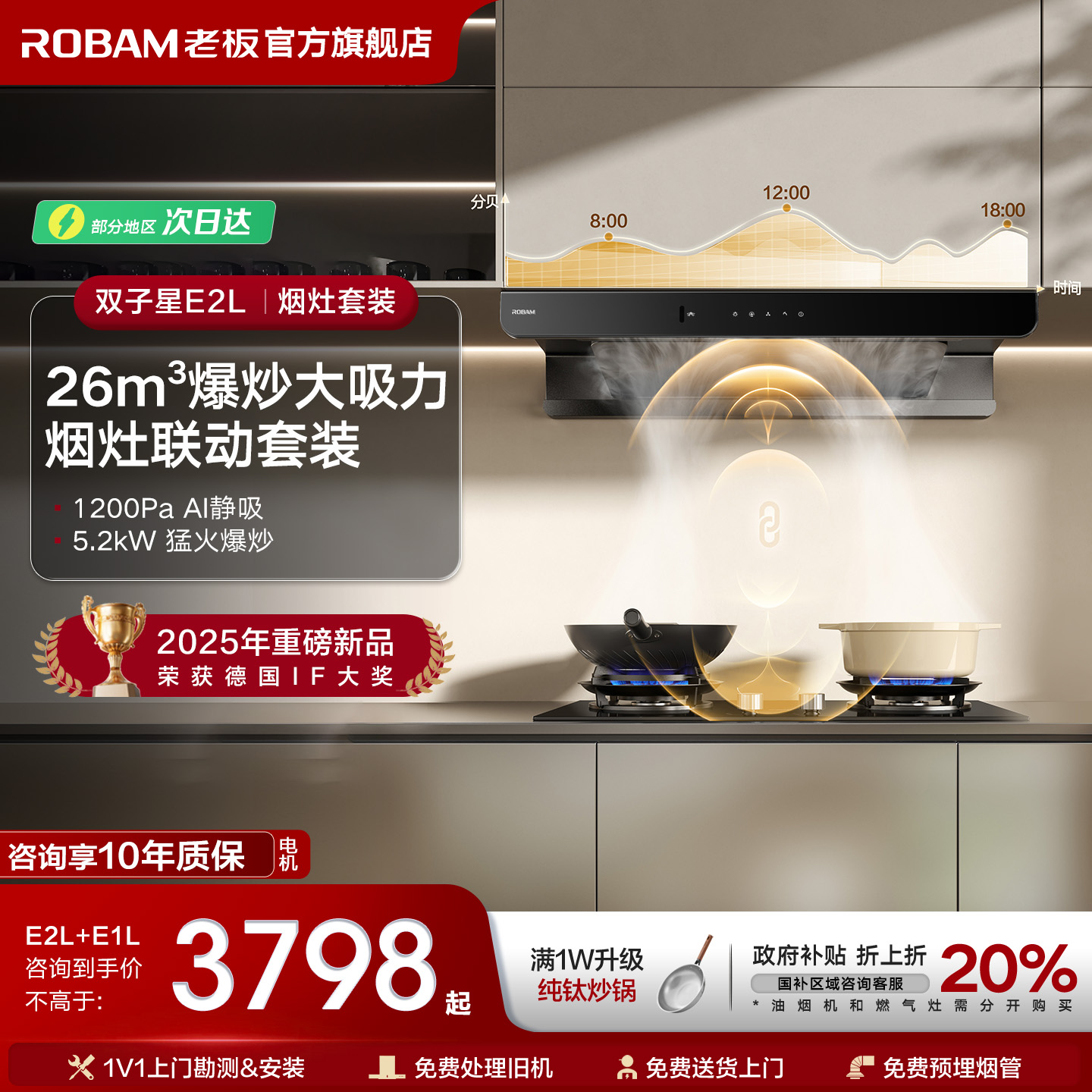 老板双子星E2P烟灶套装