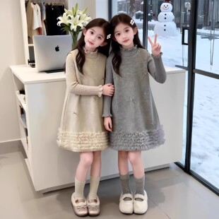 女童连衣裙秋冬2026新款超好看儿童小香风公主裙呢子背心裙两件套
